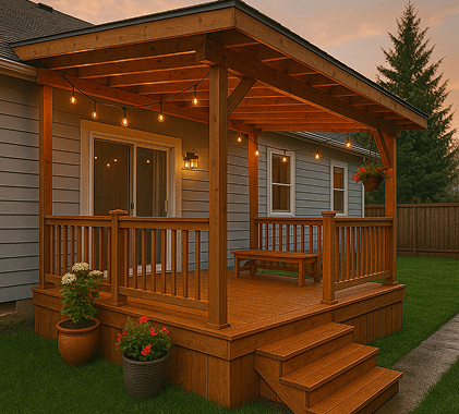 Cedar deck with covered patio