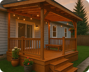 Cedar deck with covered patio